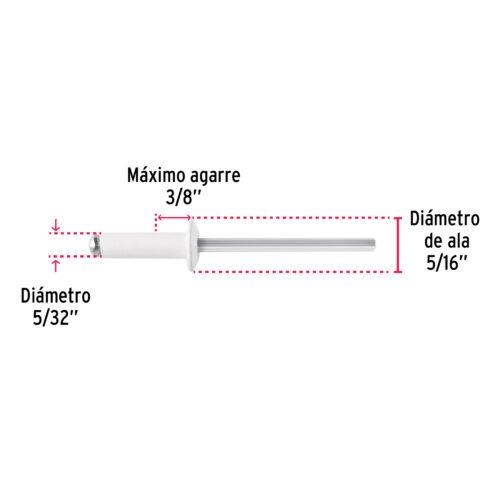 46576 - Bolsa c/50 remaches 5/32"x3/8" blancos aluminio, ala 5/16"