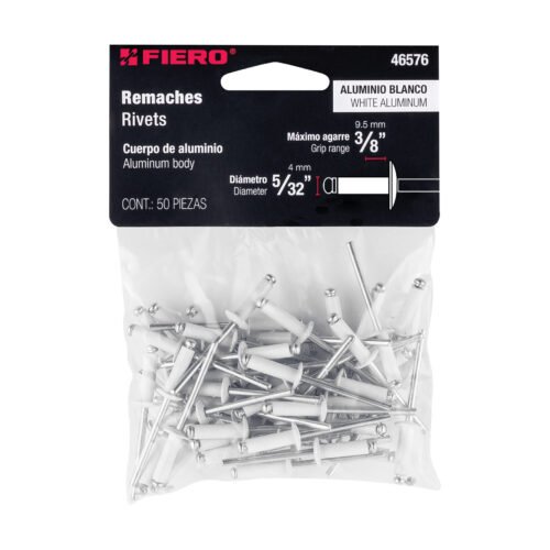 46576 - Bolsa c/50 remaches 5/32"x3/8" blancos aluminio, ala 5/16"