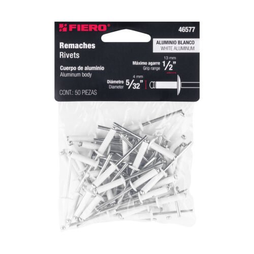 465773 46577 - Bolsa c/50 remaches 5/32"x1/2" blancos aluminio, ala 5/16"