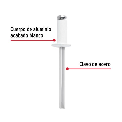 46578 - Bolsa c/50 remaches 3/16"x1/4" blancos de aluminio, ala 3/8"