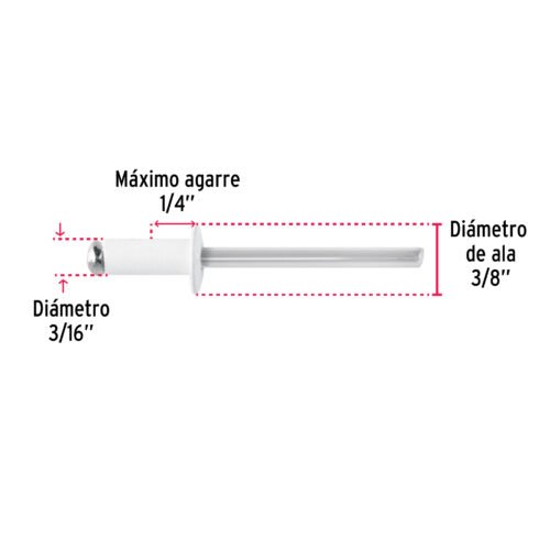 46578 - Bolsa c/50 remaches 3/16"x1/4" blancos de aluminio, ala 3/8"