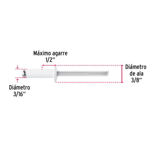 46580 - Bolsa c/50 remaches 3/16"x1/2" blancos de aluminio, ala 3/8"