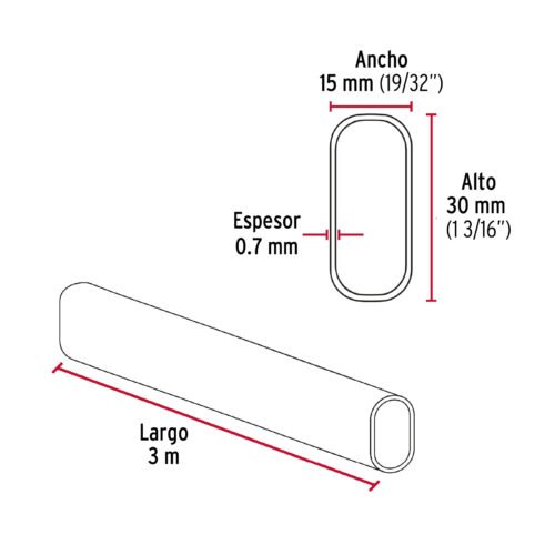 46584 - Tubo ovalado de 3.0 m negro para closet, HERMEX