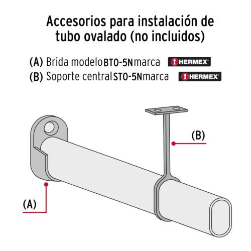 46586 - Soporte negro para tubo ovalado de closet, HERMEX