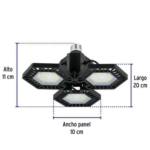 465872 46587 - Luminario de LED 50 W, aluminio con 3 paneles abatibles