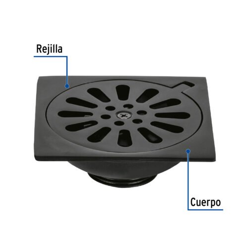 46596 - Resumidero cuadrado 4 x 4", latón, negro, FOSET AQUA