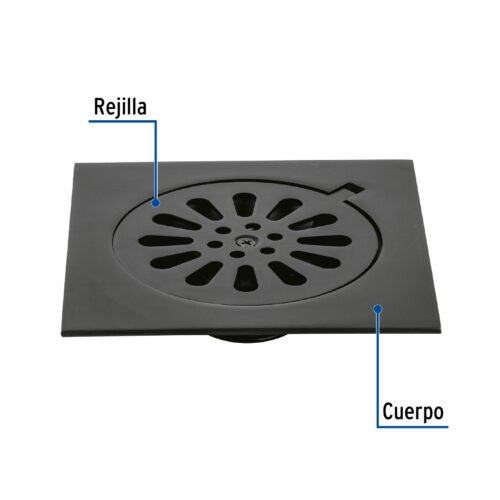 46597 - Resumidero cuadrado 6 x 6", latón, negro, FOSET AQUA