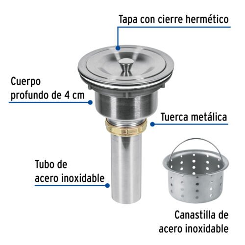466291 46629 - Contracanasta 3-1/2" inox, cuerpo profundo,con tapa, Riviera