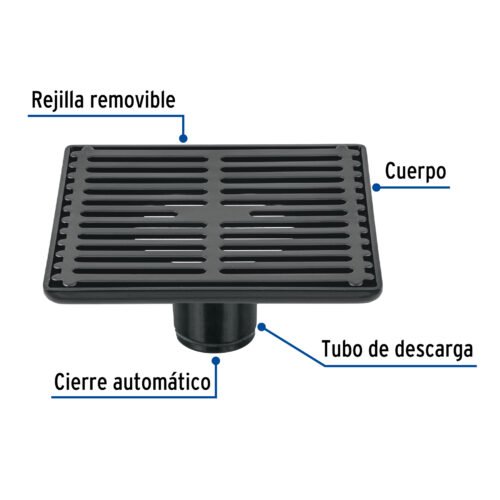 46689 - Resumidero cuadrado 6"x 6", acero inoxidable, negro, Aqua