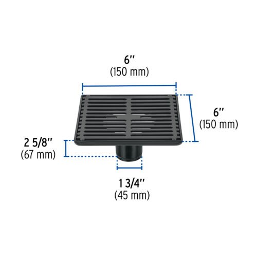 46689 - Resumidero cuadrado 6"x 6", acero inoxidable, negro, Aqua
