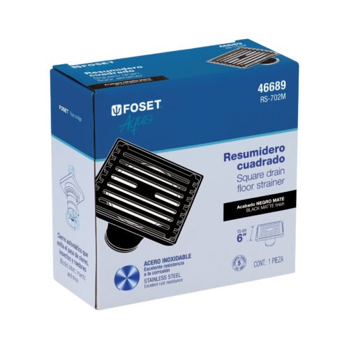 46689 - Resumidero cuadrado 6"x 6", acero inoxidable, negro, Aqua