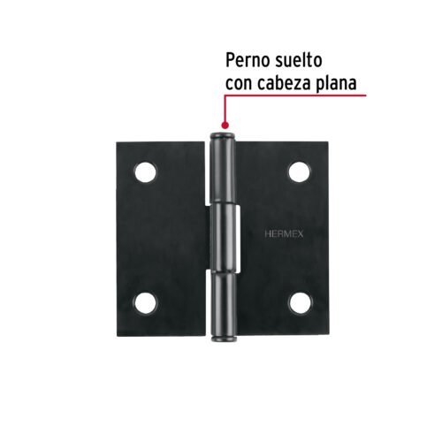 46706 - Bisagra cuadrada 2", negro mate, cabeza plana, HERMEX