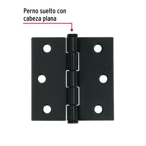 46707 - Bisagra cuadrada 2 1/2", negro mate, cabeza plana, HERMEX