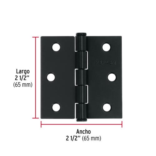 46707 - Bisagra cuadrada 2 1/2", negro mate, cabeza plana, HERMEX