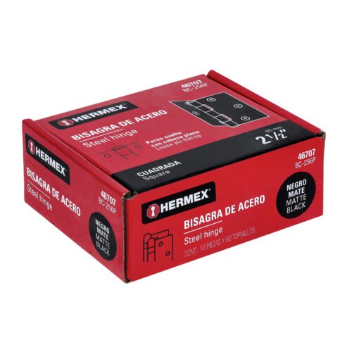 46707 - Bisagra cuadrada 2 1/2", negro mate, cabeza plana, HERMEX