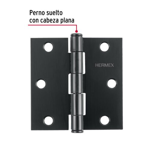 46708 - Bisagra cuadrada 3 1/2", negro mate, cabeza plana, HERMEX