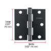 46708 - Bisagra cuadrada 3 1/2", negro mate, cabeza plana, HERMEX