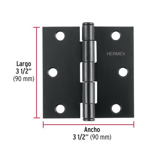 46708 - Bisagra cuadrada 3 1/2", negro mate, cabeza plana, HERMEX