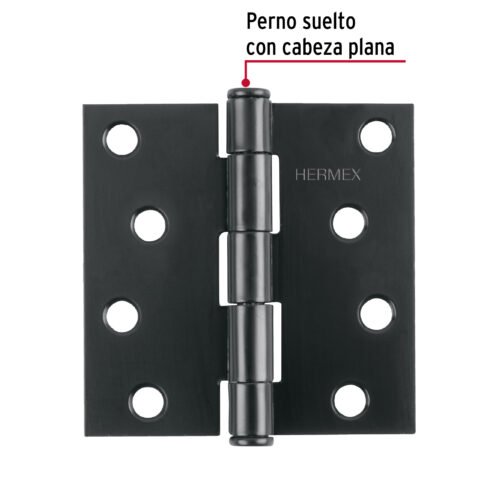 46709 - Bisagra cuadrada 4", negro mate, cabeza plana, HERMEX
