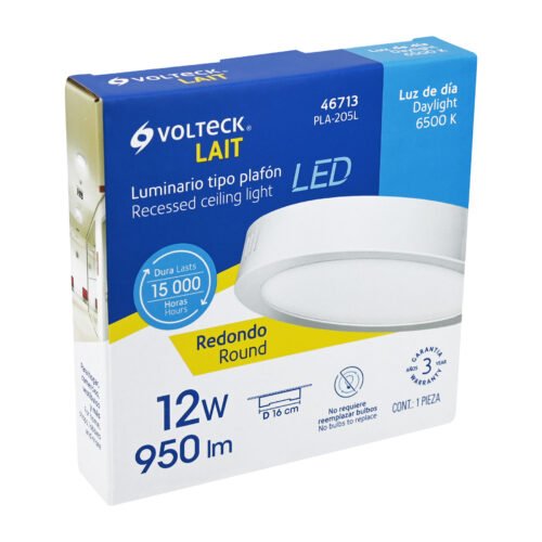 46713 - Luminario LED tipo plafón 12 W, redondo, luz de día, blanco