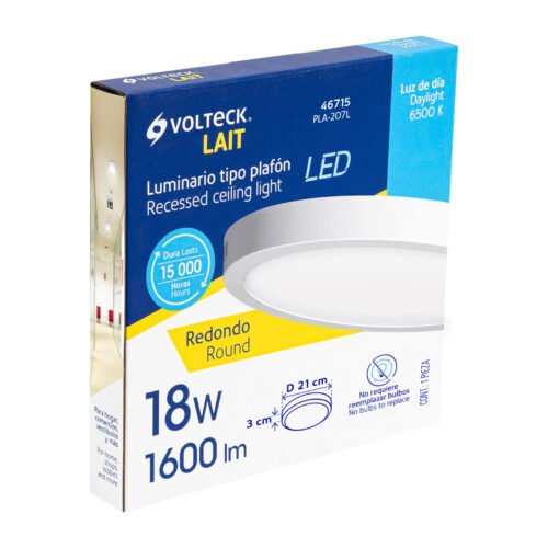 46715 - Luminario LED tipo plafón 18 W, redondo, luz de día, blanco