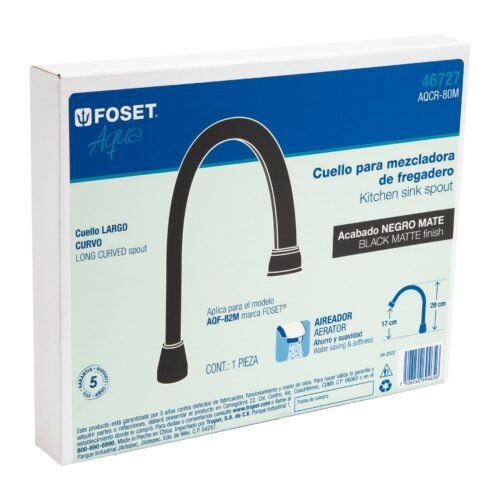 46727 - Cuello largo para mezcladora de fregadero, negro mate, Aqua