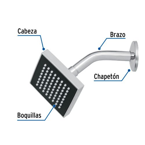 467324 46732 - Regadera cuadrada ABS 4" acabado cromo con brazo, Foset