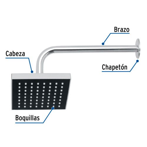 467344 46734 - Regadera cuadrada ABS 6" acabado cromo con brazo, Foset