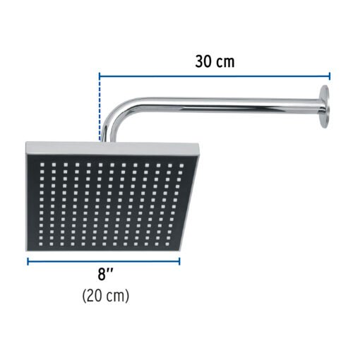 46736 - Regadera cuadrada ABS 8" acabado cromo con brazo, Foset