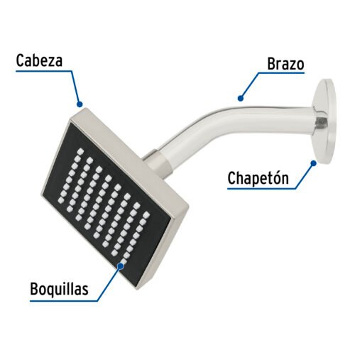 46738 - Regadera cuadrada ABS 4" acabado satín con brazo, Foset