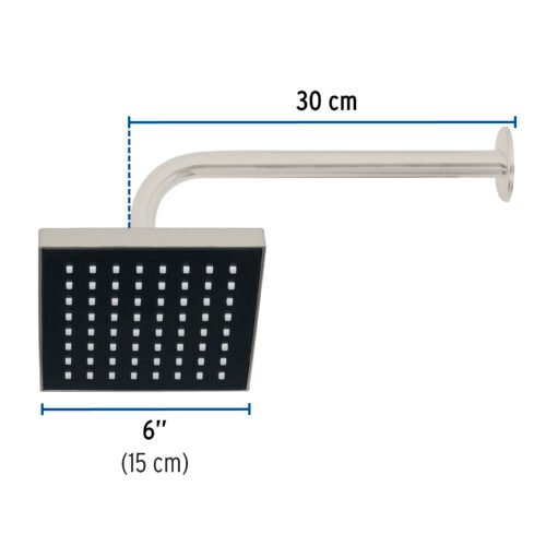 46740 - Regadera cuadrada ABS 6" acabado satín con brazo, Foset