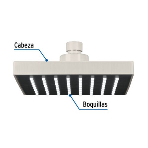46741 - Regadera cuadrada ABS 6" acabado satín sin brazo, Foset