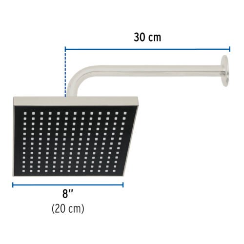 46742 - Regadera cuadrada ABS 8" acabado satín con brazo, Foset