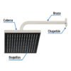 46742 - Regadera cuadrada ABS 8" acabado satín con brazo, Foset
