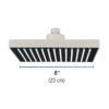 46743 - Regadera cuadrada ABS 8" acabado satín sin brazo, Foset