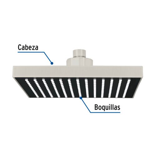 46743 - Regadera cuadrada ABS 8" acabado satín sin brazo, Foset