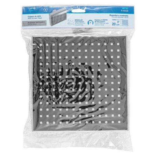46743 - Regadera cuadrada ABS 8" acabado satín sin brazo, Foset