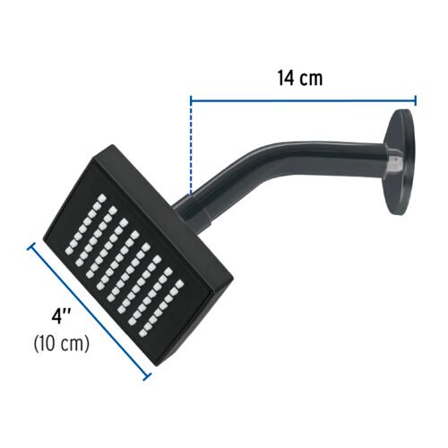 46744 - Regadera cuadrada ABS 4" acabado negro mate con brazo, Foset
