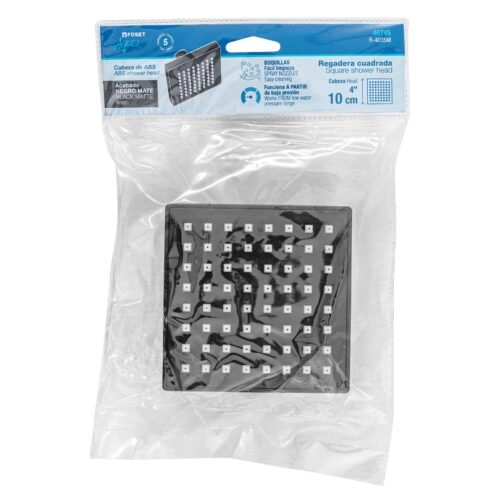 46745 - Regadera cuadrada ABS 4" acabado negro mate sin brazo, Foset