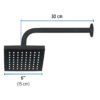 46746 - Regadera cuadrada ABS 6" acabado negro mate con brazo, Foset