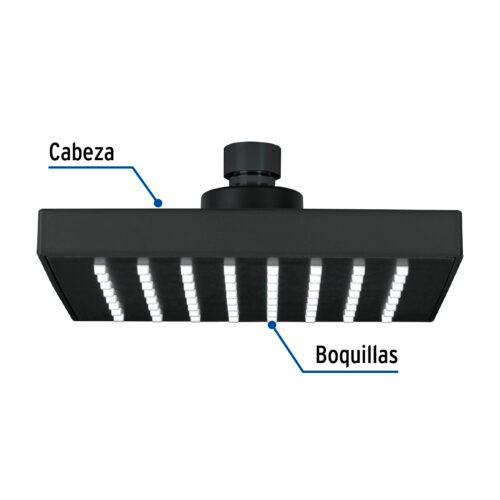 46747 - Regadera cuadrada ABS 6" acabado negro mate sin brazo, Foset