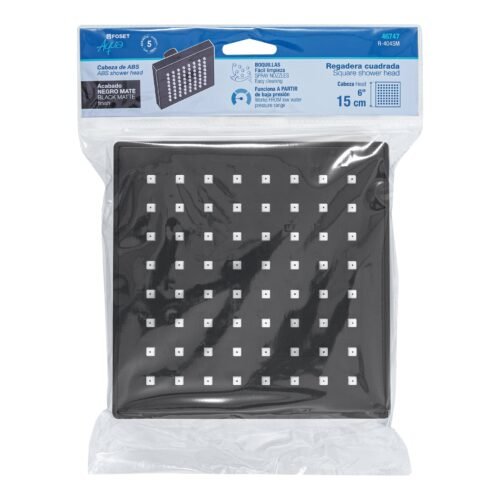 46747 - Regadera cuadrada ABS 6" acabado negro mate sin brazo, Foset