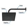 46748 - Regadera cuadrada ABS 8" acabado negro mate con brazo, Foset