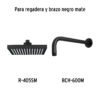 46748 - Regadera cuadrada ABS 8" acabado negro mate con brazo, Foset