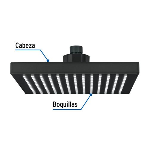 46749 - Regadera cuadrada ABS 8" acabado negro mate sin brazo, Foset