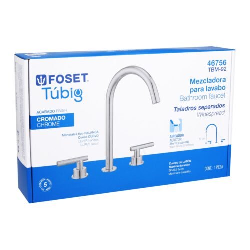 46756 - Mezcladora p/lavabo,taladros separados,palanca,cromo,Tubig