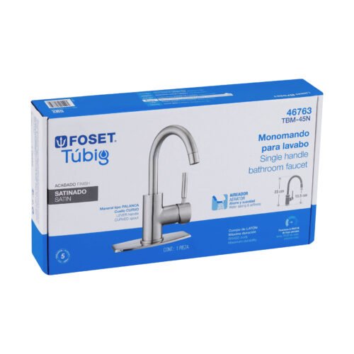 46763 - Monomando corto para lavabo, satín, Foset Tubig