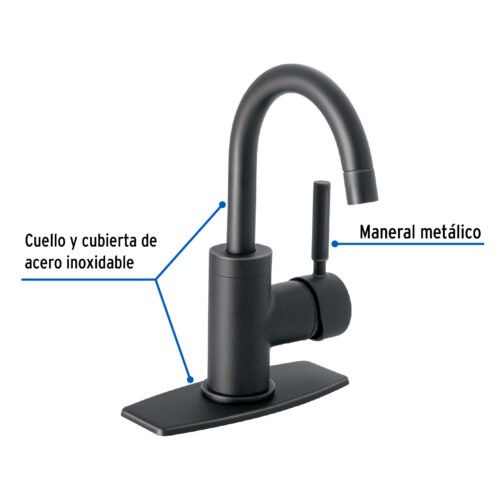 467641 46764 - Monomando corto para lavabo, negro mate, Foset Tubig