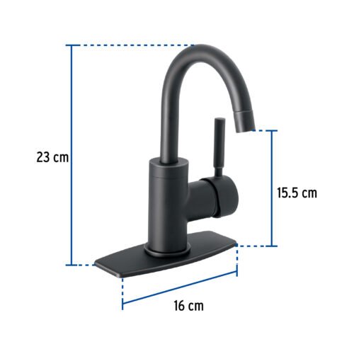 467642 46764 - Monomando corto para lavabo, negro mate, Foset Tubig