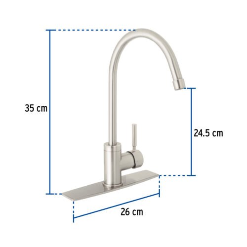 46766 - Monomando para fregadero, cuello alto, satín, Foset Tubig